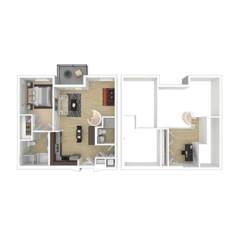 Floor plan for 1 bed, 2 baths, 1175 sqft